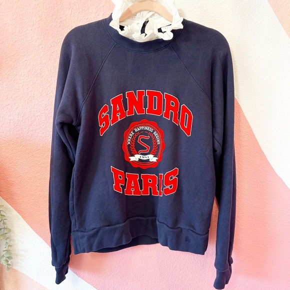 Sandro Blason Ruffled Collar Layered-Look Sweatshirt XS - Picture 2 of 12